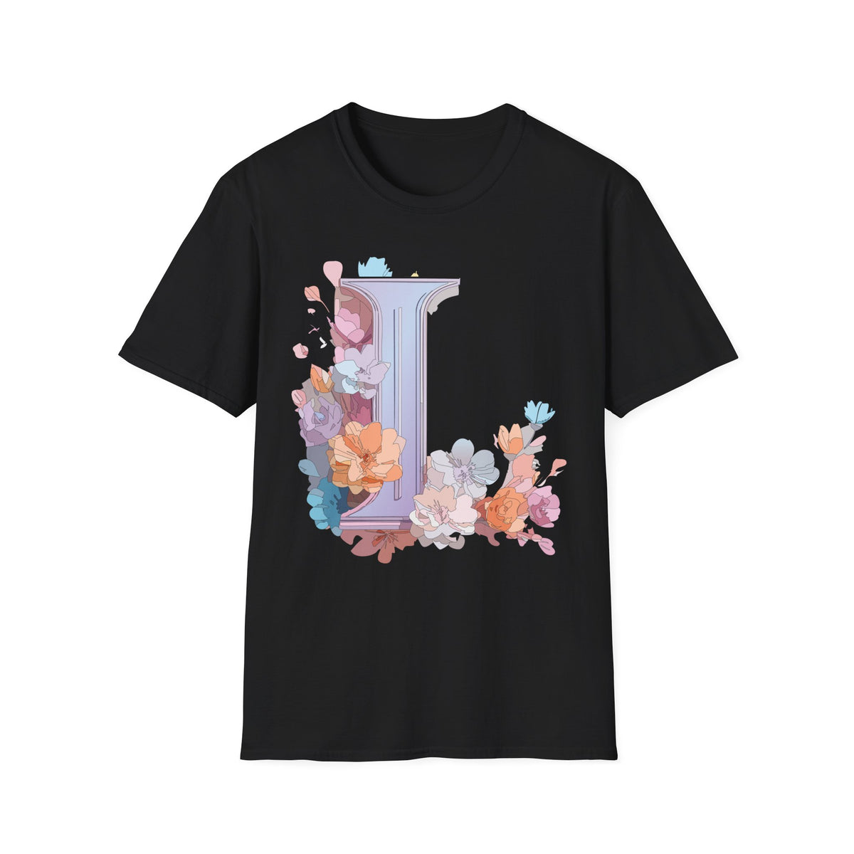 Floral Letter L Monogram T-Shirt | Pastel Botanical Initial Tee