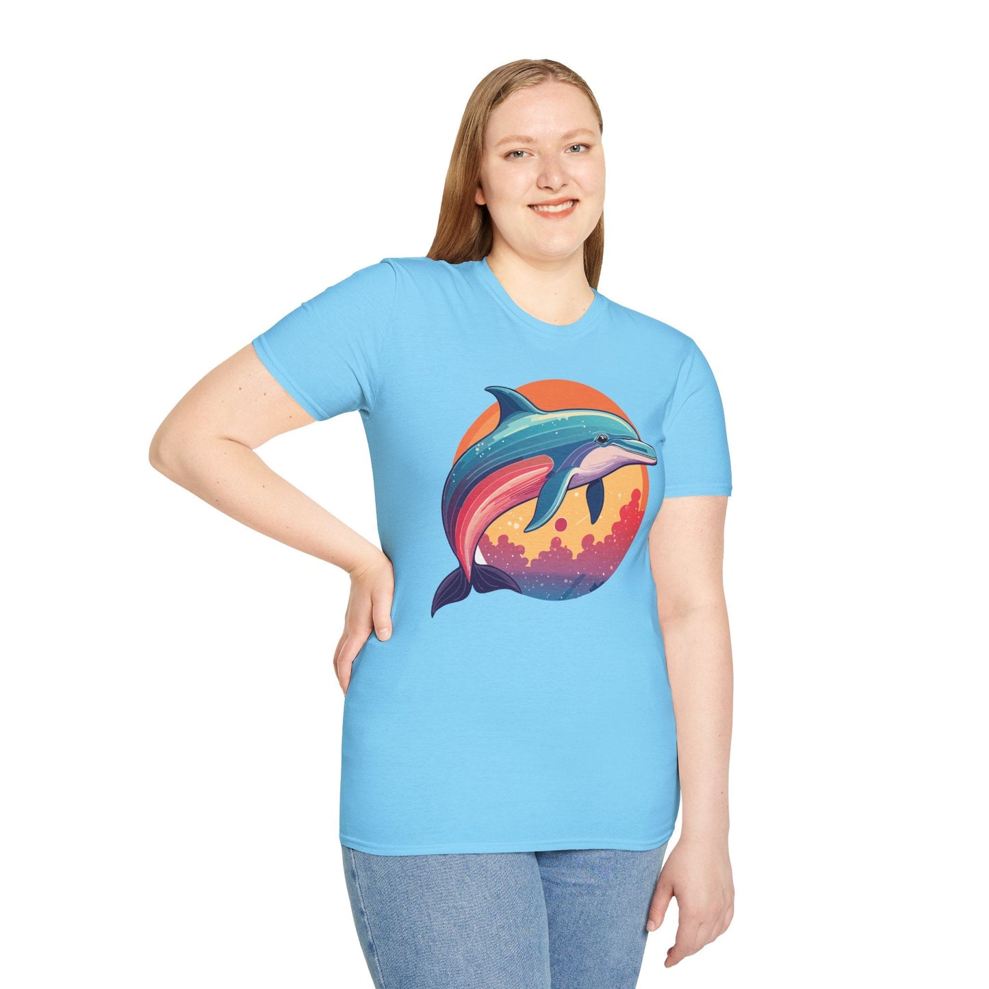 Dolphin Shirt For Unisex Adults Gildan Softstyle 64000 Ring Spun Cotton Tee Fish Tee