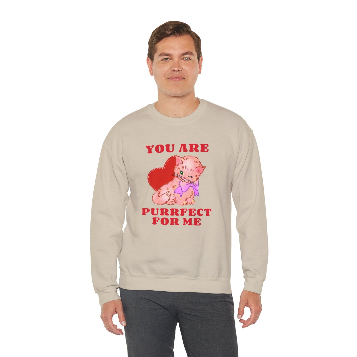 Cat Heart Sweatshirt Unisex Valentines Day Fifty Fifty Cotton Poly Blend Crewneck