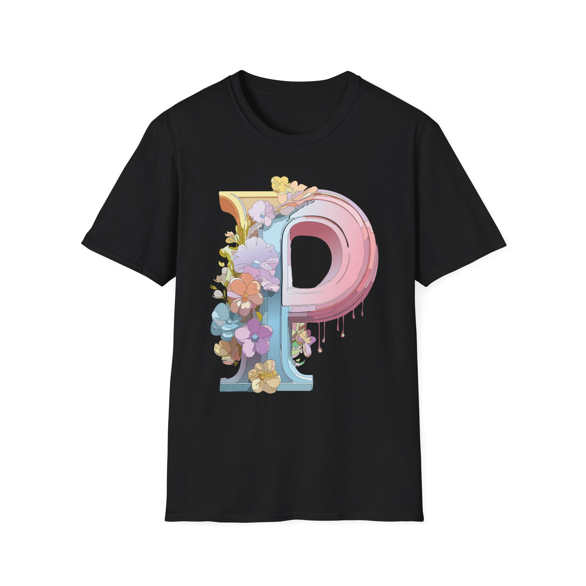 Floral Letter P Monogram T-Shirt | Pink Pastel Initial Tee