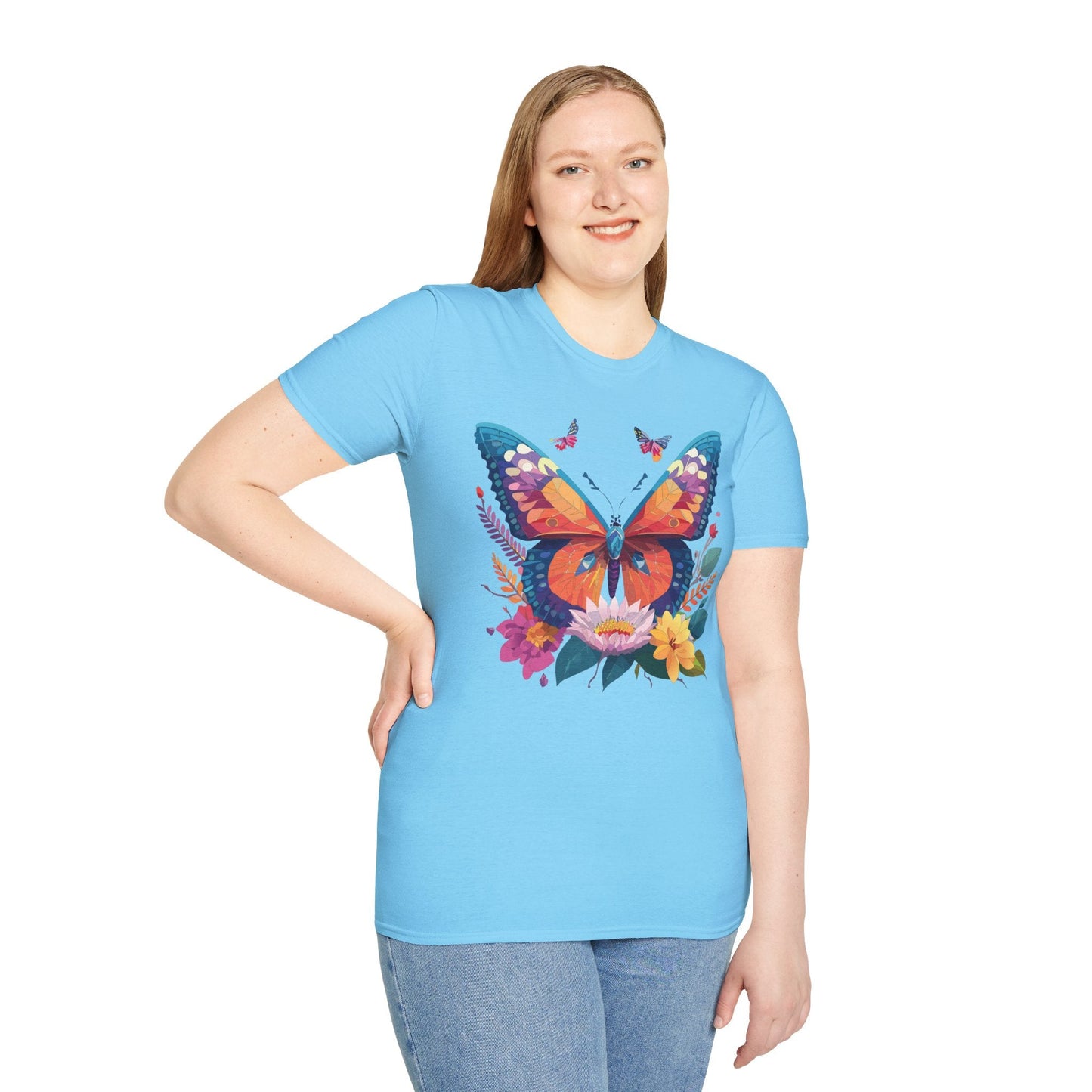 Butterfly Print Unisex T Shirt Softstyle 64000 Monarch Butterfly Themed Tee Ring Spun Cotton
