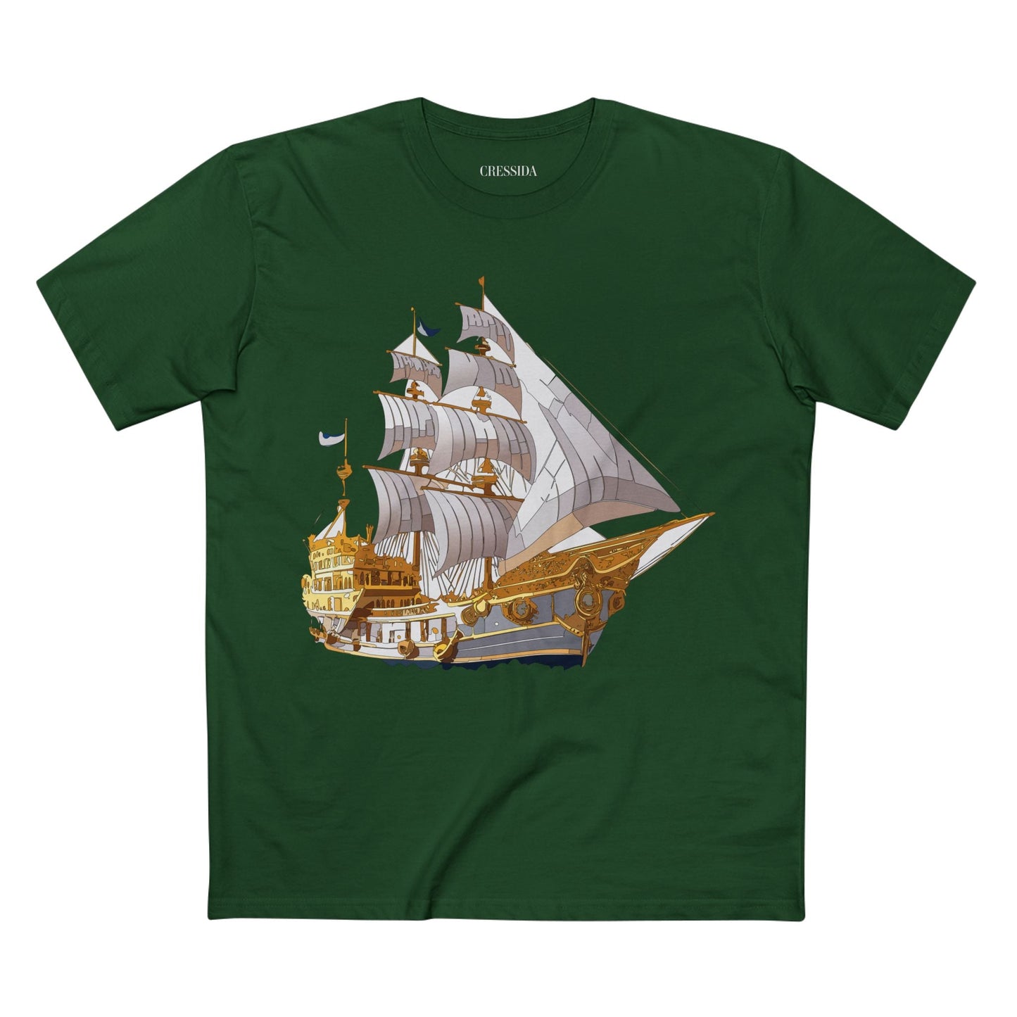Ship Graphic Unisex 100 Cotton T-Shirt with Gold Frigate Art Design 10