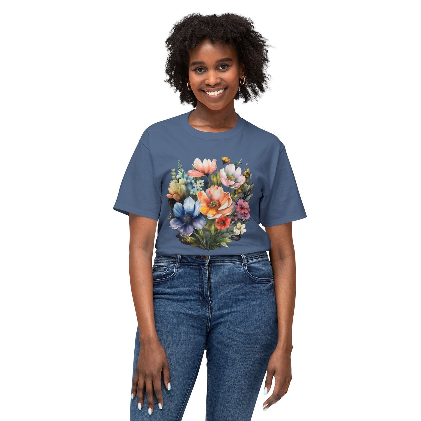 Unisex Floral Art T Shirt With Vintage Flowers Print On 100 Percent Cotton Tee For Everyday Wear