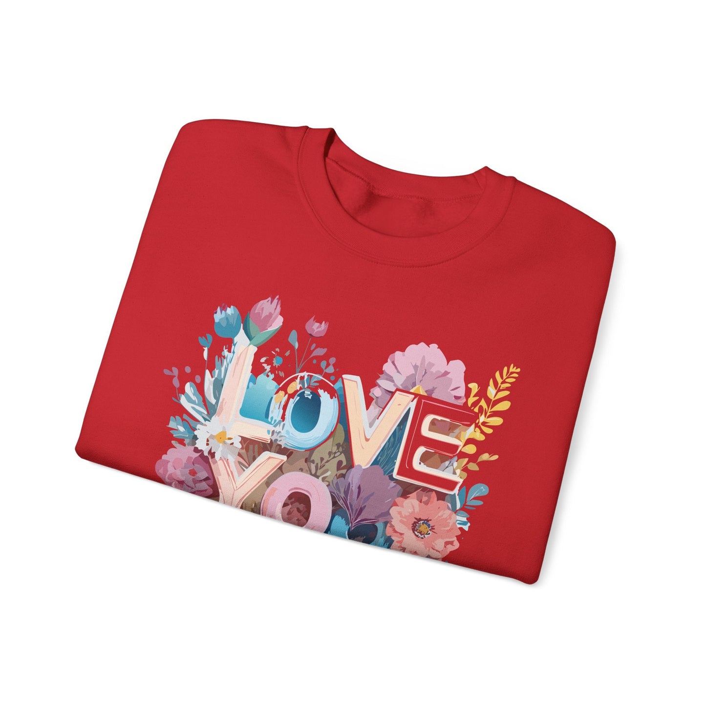 Floral Love Sweatshirt Unisex Heavy Blend Crewneck Valentine Day Flower Print Cozy Fleece Warm Gift