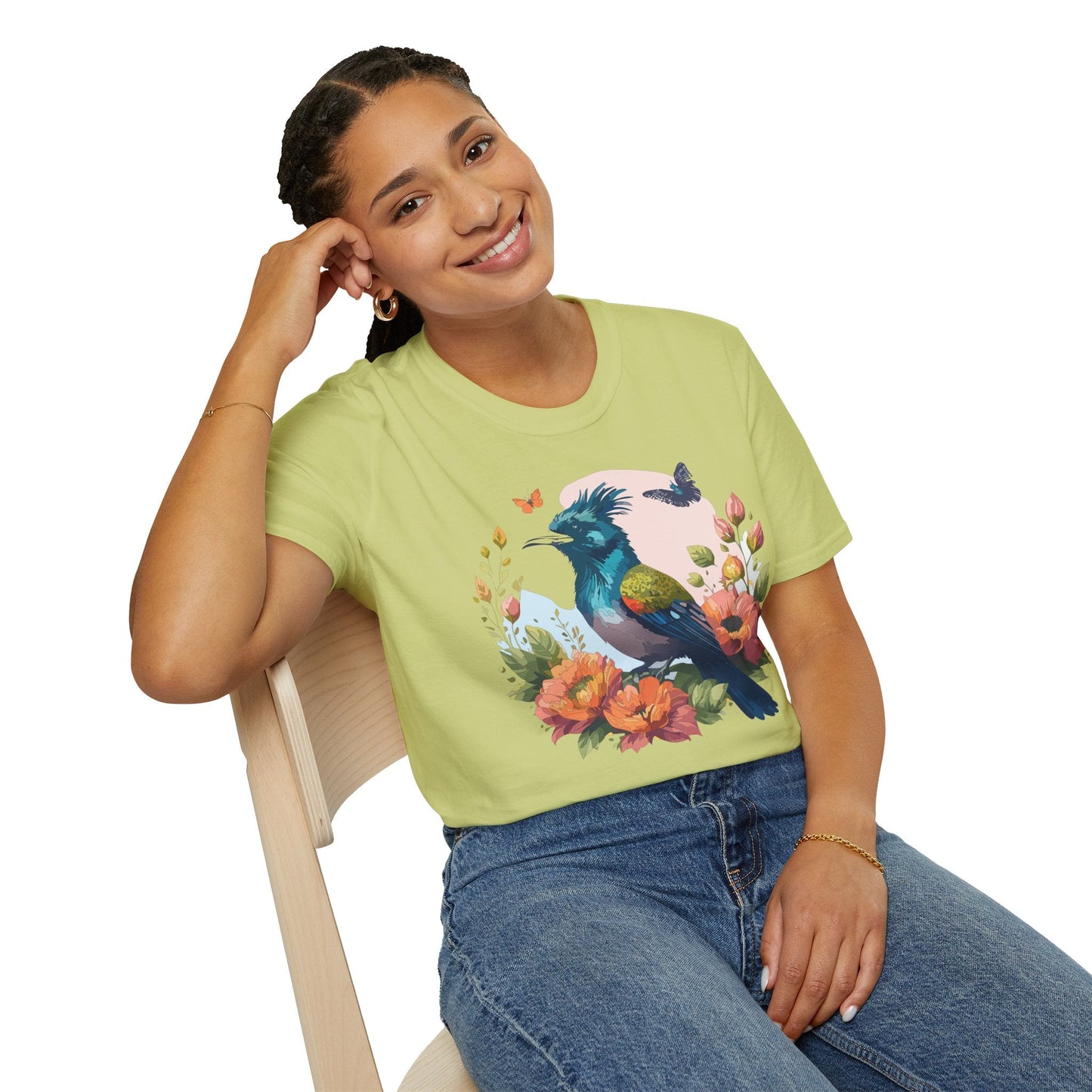 Floral Bird T Shirt Unisex Tee 100 Percent Ring Spun Cotton Softstyle Gildan 64000 Comfort Fit