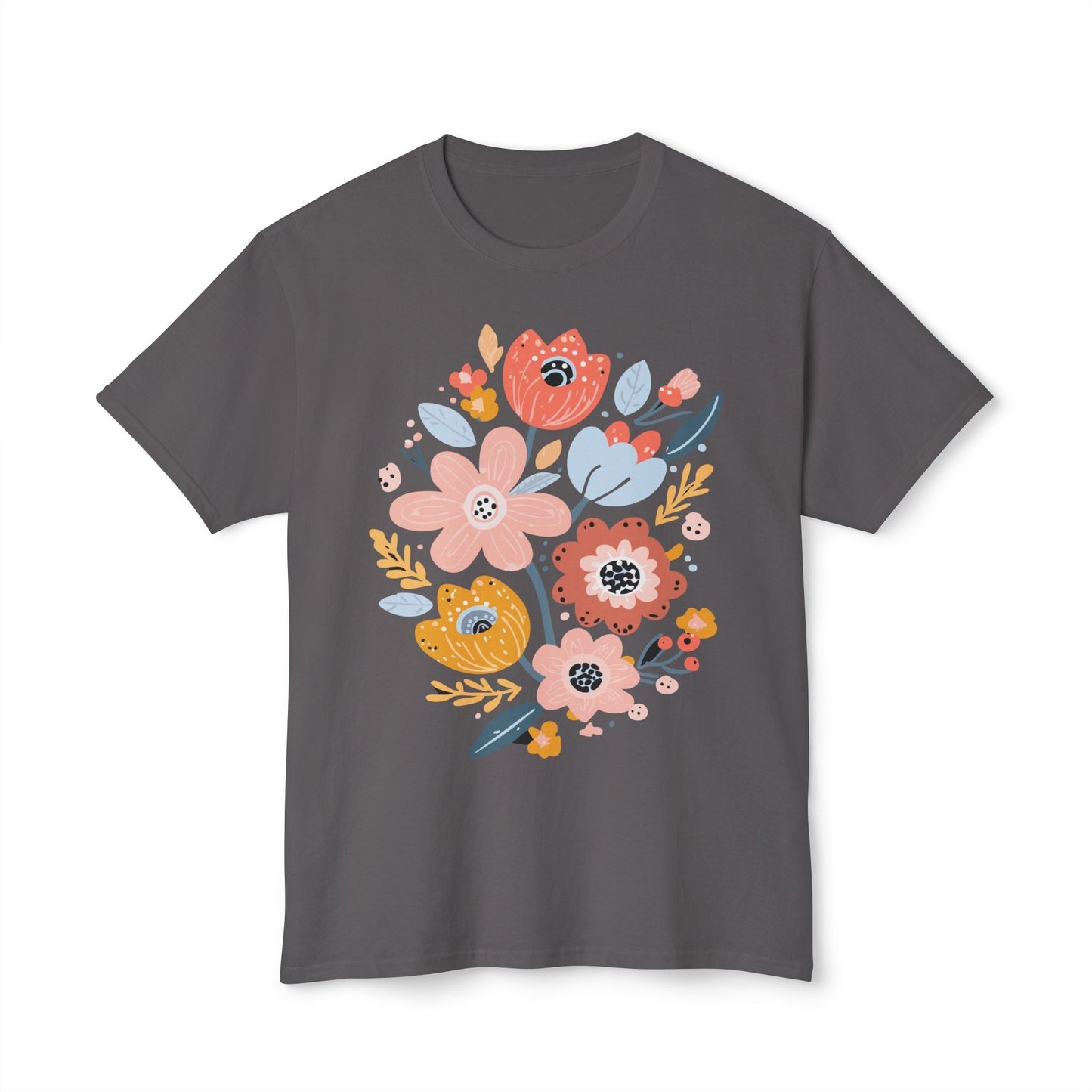 Unisex Floral Art T Shirt with Vintage Flowers Print One Hundred Percent Cotton Tee Printed In USA
