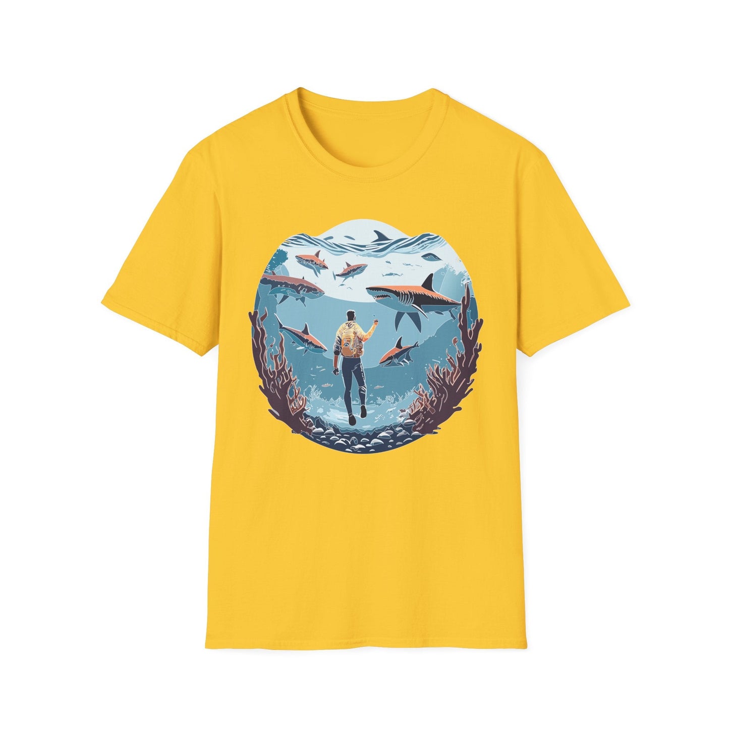 Ocean Theme Unisex Softstyle T Shirt 64000 Cotton Tee With Ocean Art Design Breathable