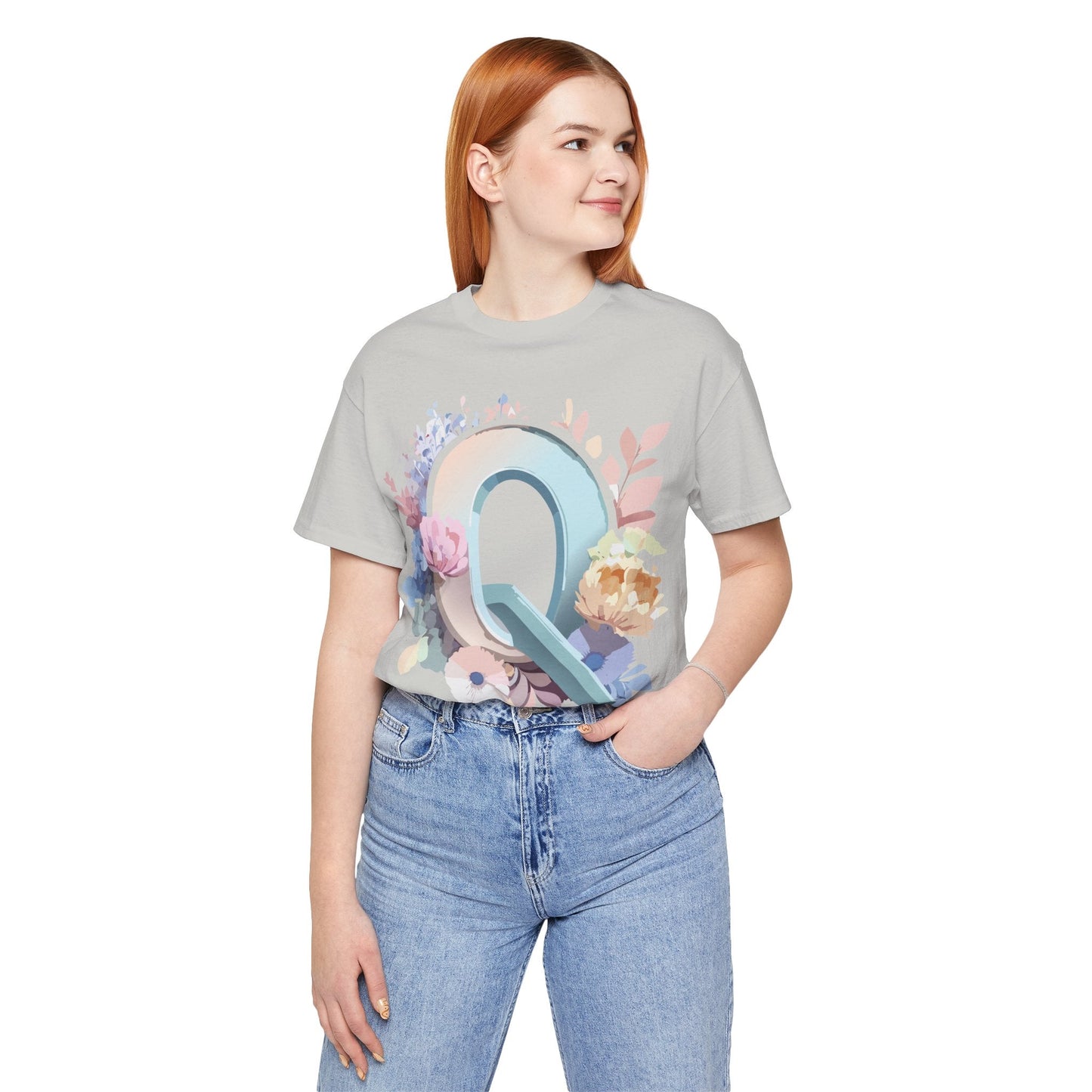 Letter Q Shirt Graphic Tee Unisex Short Sleeve by Adelpha Vintage Inspired Artwork