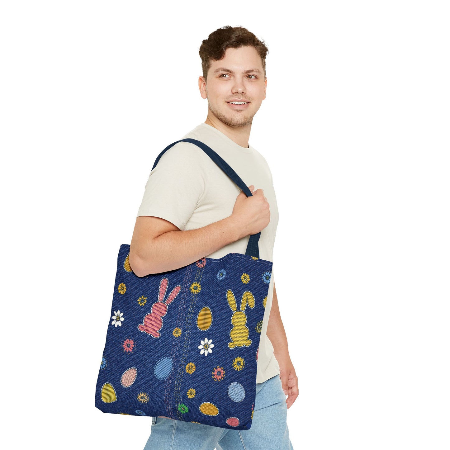Easter Graphic Design Denim Fabric Imitation Print Unisex Canvas Bag Poly Spun 3 Sizes Tote Bag 204-4