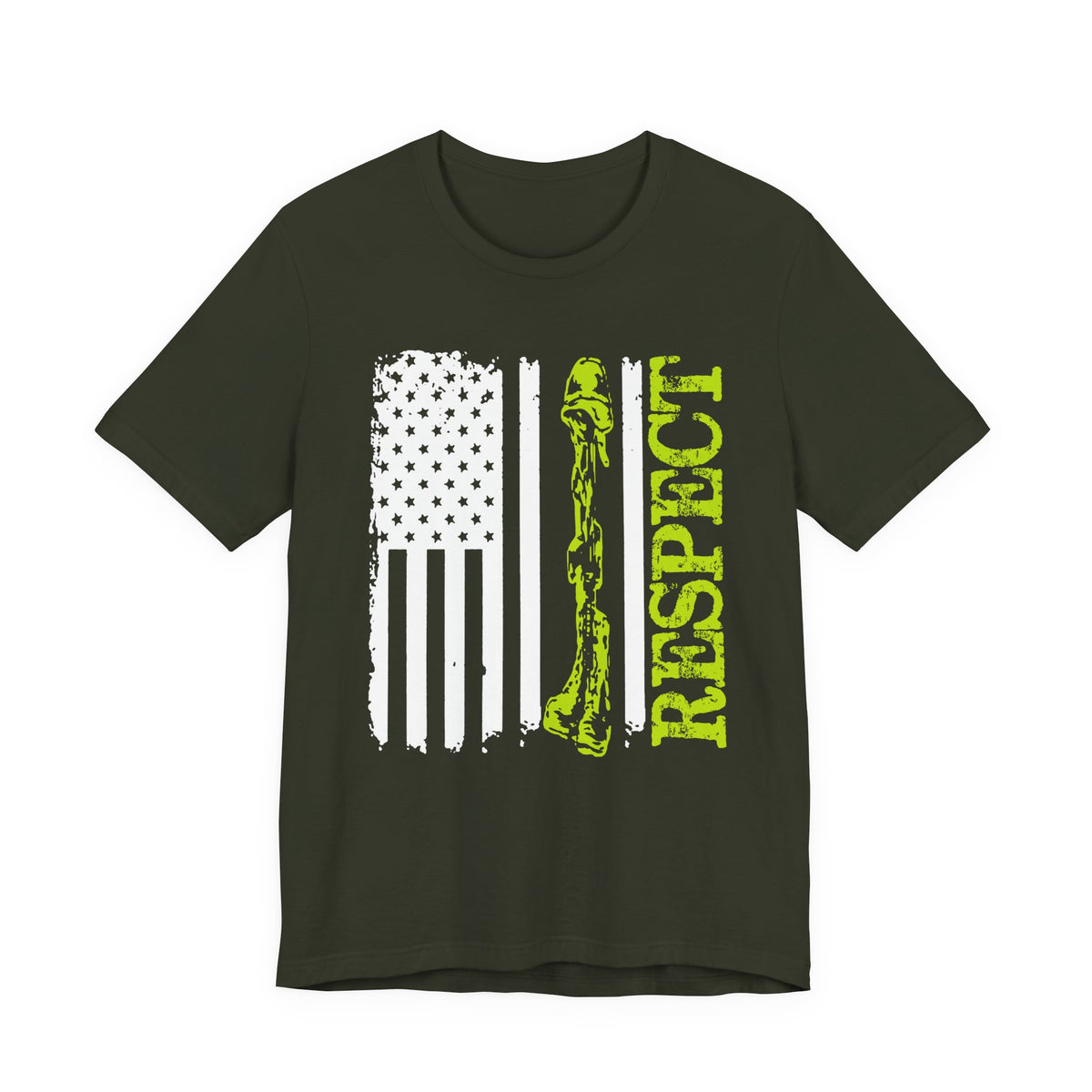 Respect Flag Rifle T-Shirt American Flag, Rifle Silhouette Military Tribute Unisex Cotton v57