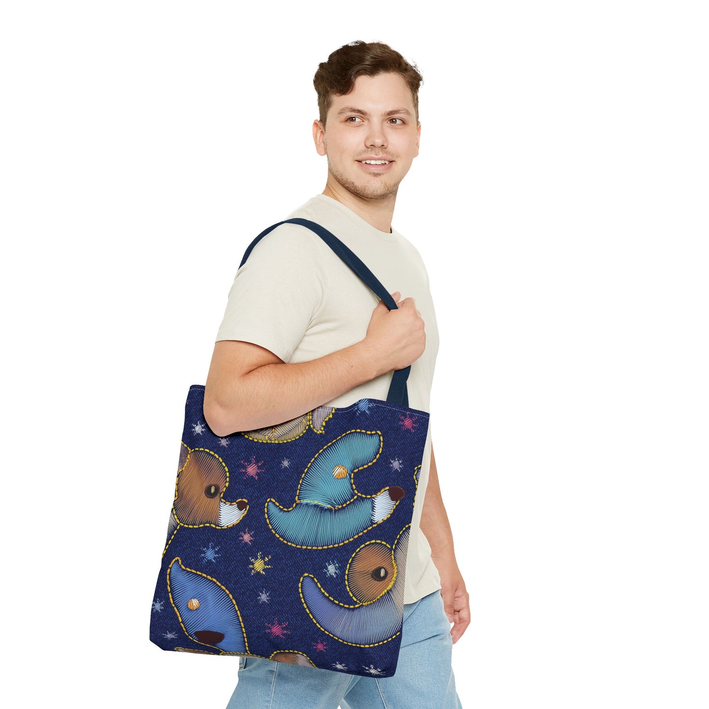 Denim Fabric Imitation Print Unisex Canvas Bag Poly Spun 3 Sizes Tote Bag 191-12