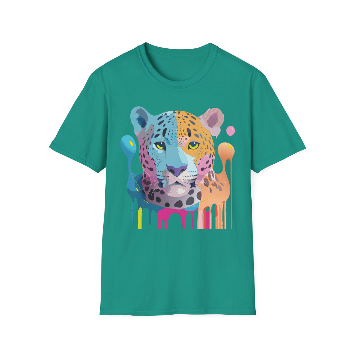 Colorful Leopard Face T-Shirt | Rainbow Drip Animal Art