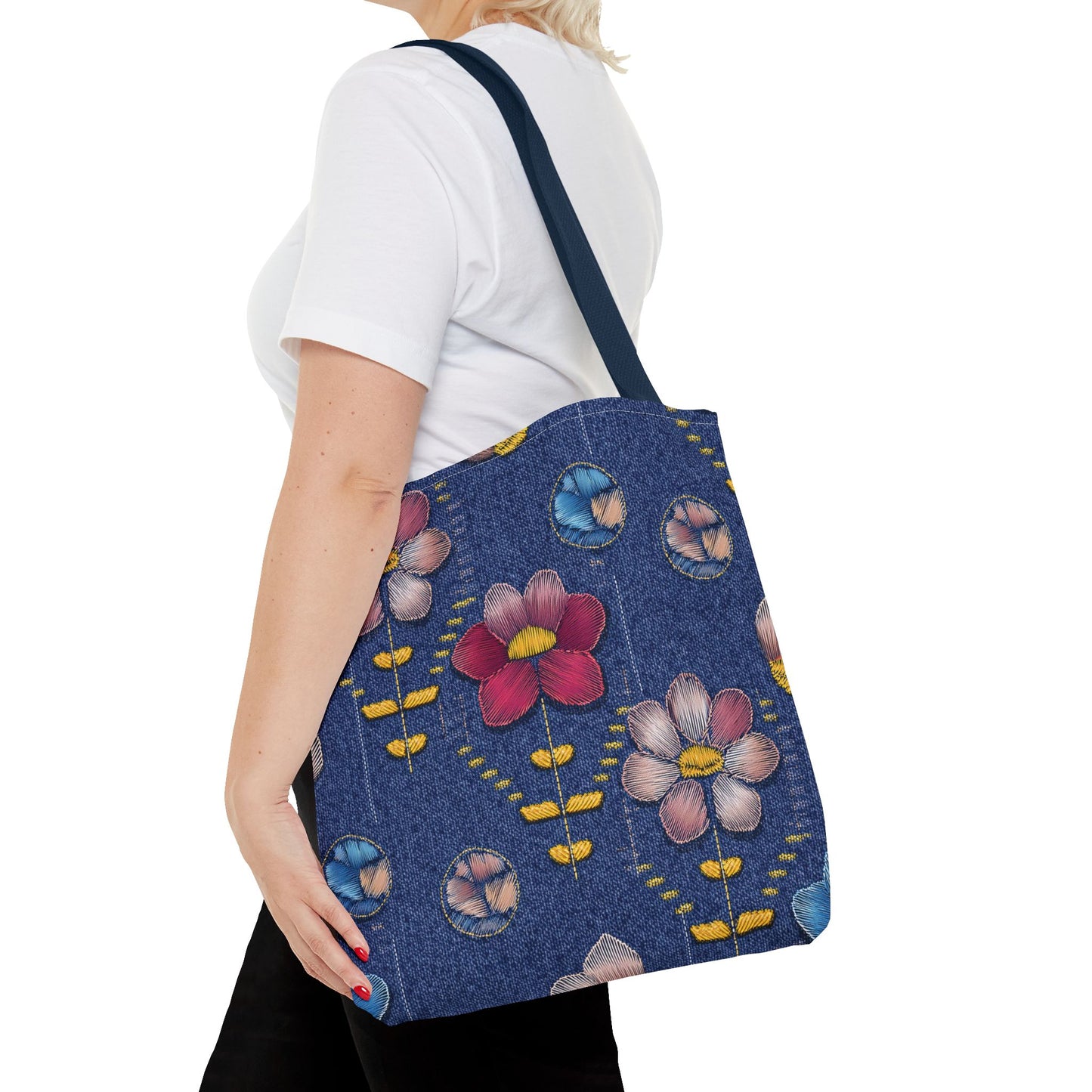 Denim Fabric Imitation Print Unisex Canvas Bag Poly Spun 3 Sizes Tote Bag 159-16