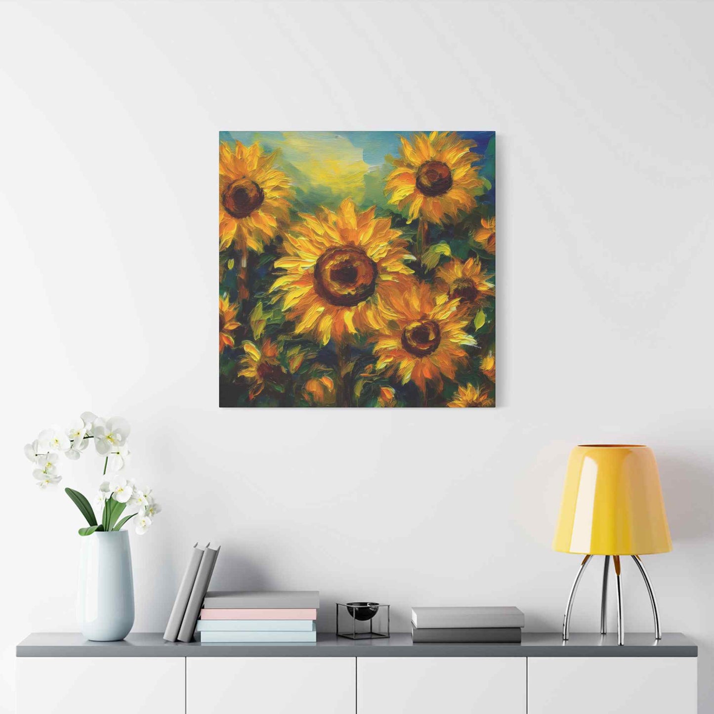 Sunflowers Print Canvas, Flowers Oil Paint Print 20x20, 24x24, 30x30, 32x32, 36x36, Floral Art Design Print Non-Frame MC-24