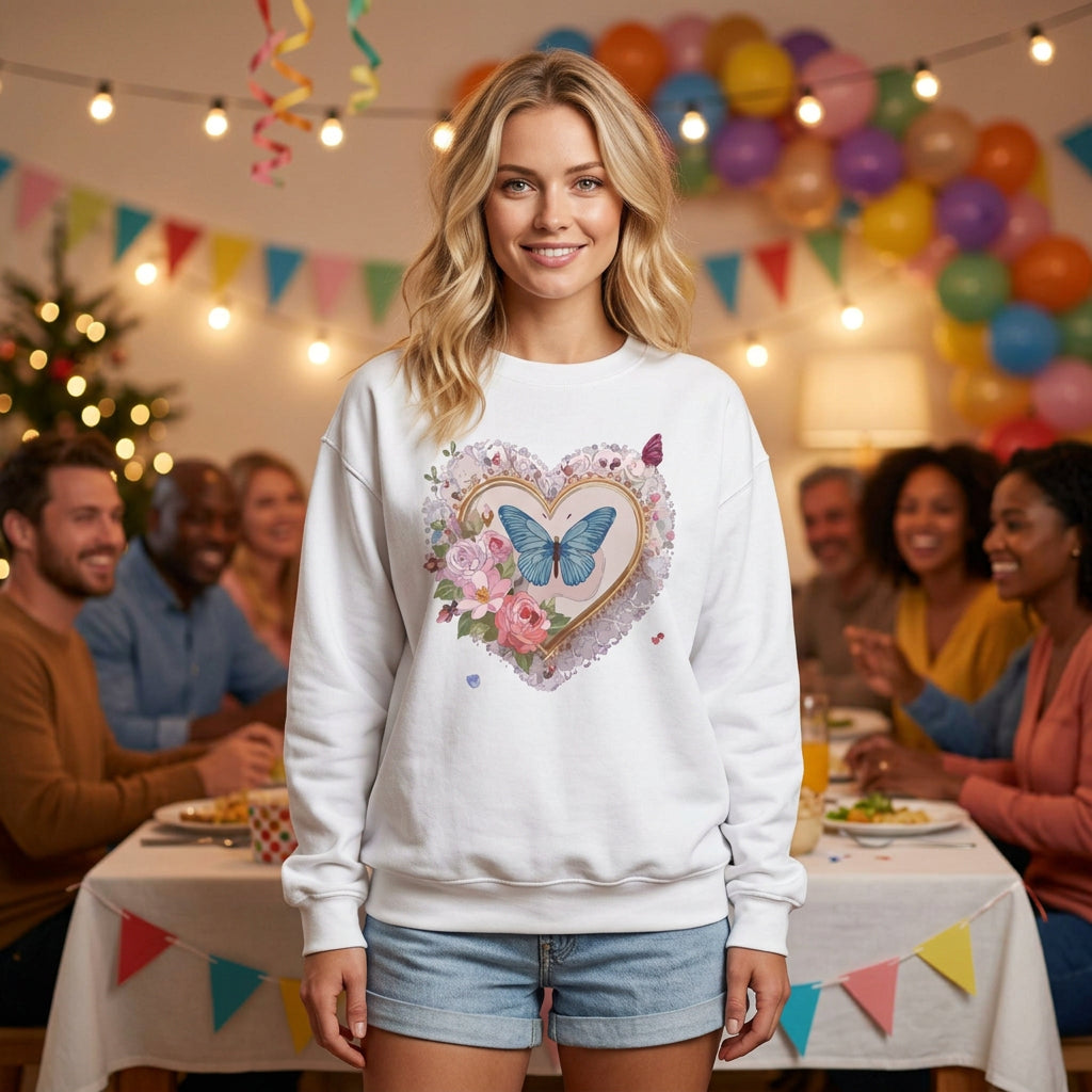 Floral Heart Love Graphic Valentine's Day Sweatshirt Unisex 50/50 Cotton-Poly Sweatshirt w36