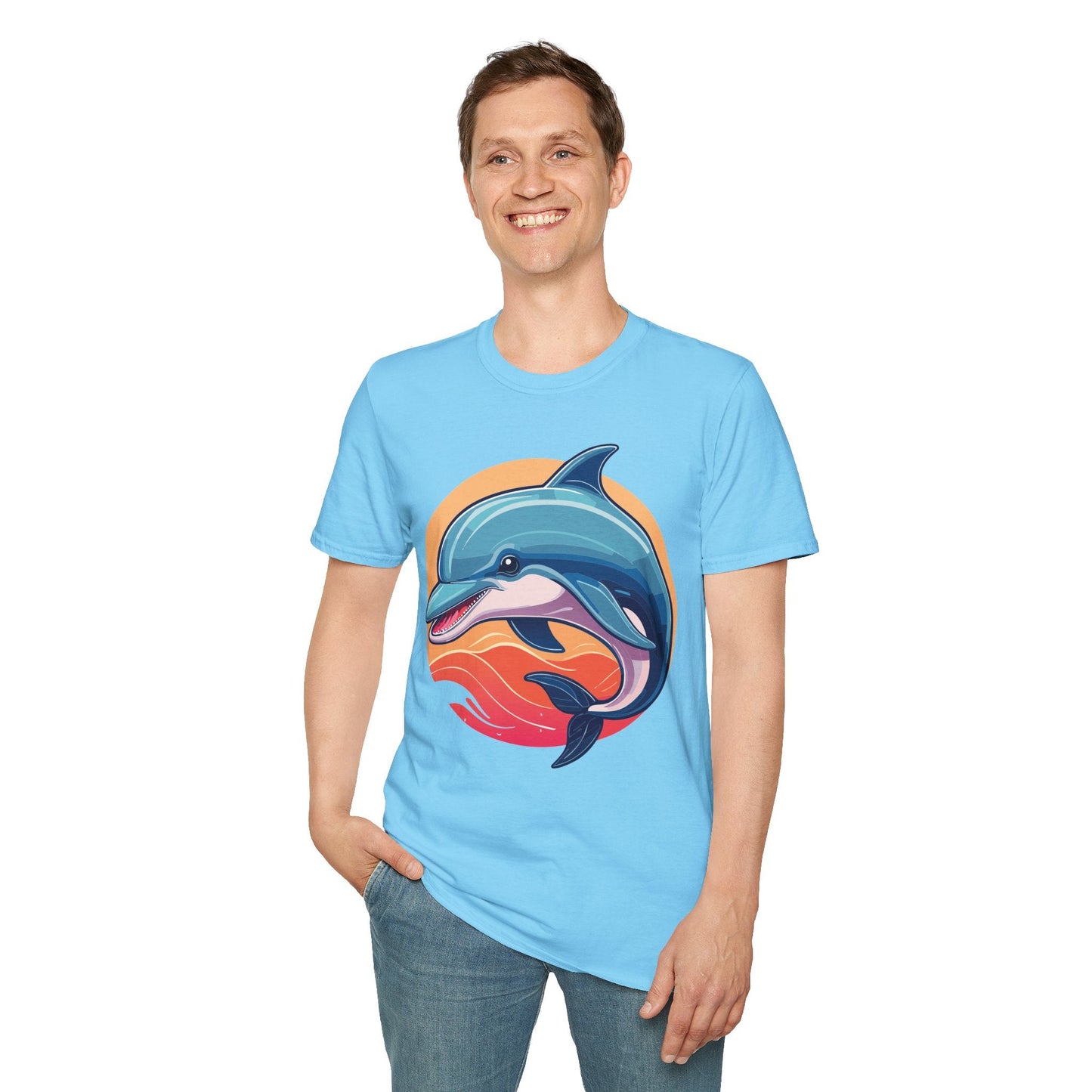 Unisex Dolphin Shirt Gildan Softstyle 64000 Tee 100 Percent Ring Spun Cotton Breathable Comfort