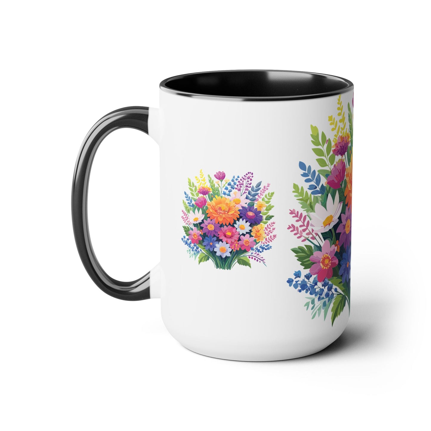 Two-Tone Coffee Mugs with flowers