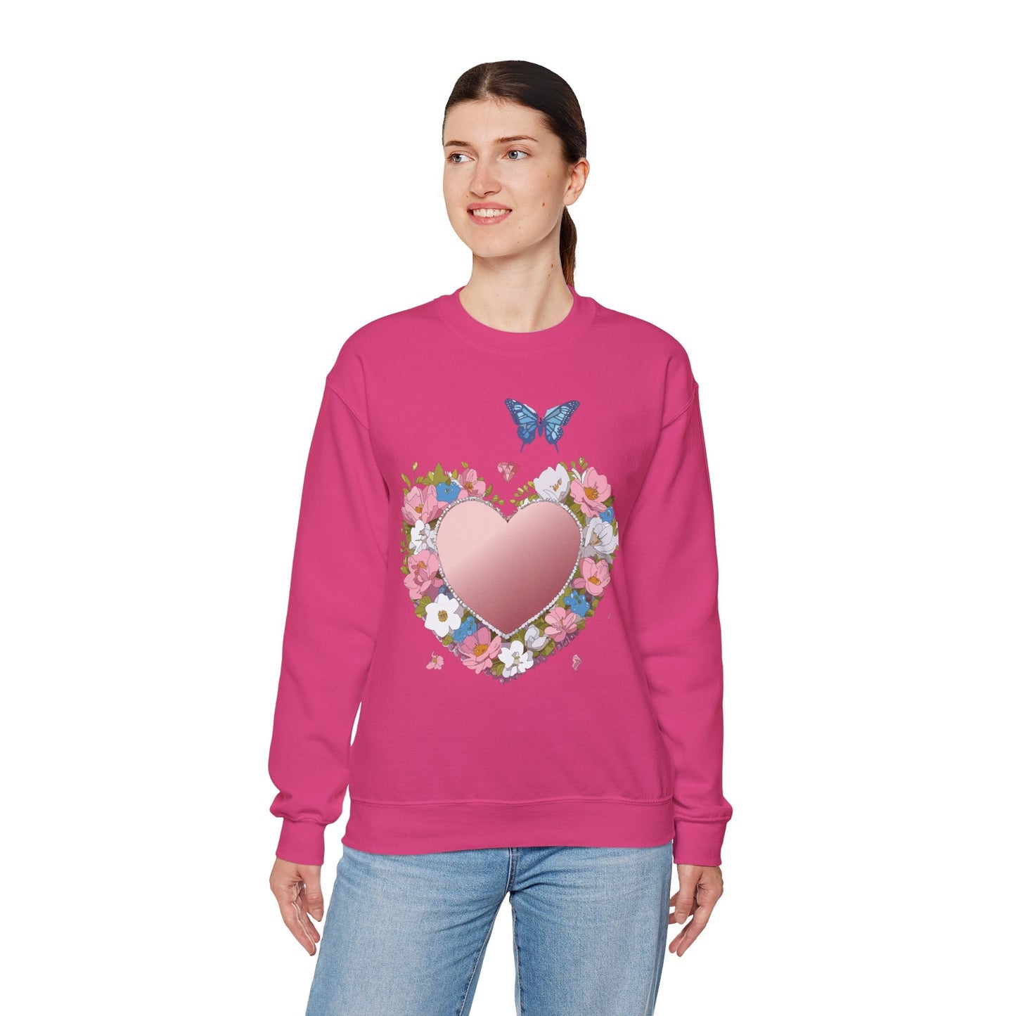 Unisex Floral Heart Sweatshirt Valentines Day Love Crewneck Gildan 18000 50/50 Cotton Polyester