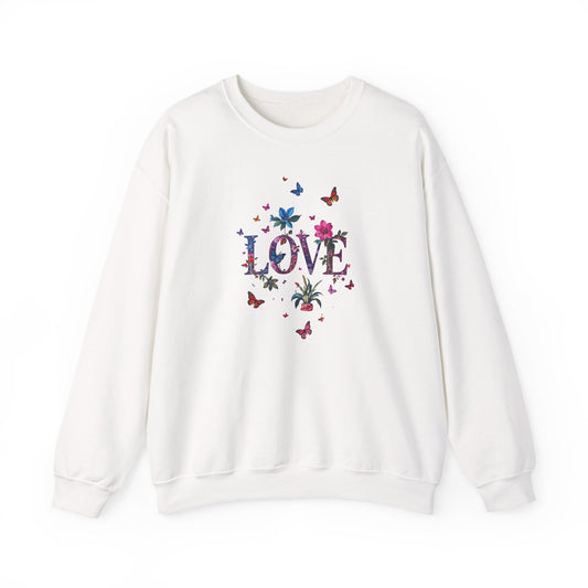 Unisex Floral Love Sweatshirt, Love Floral Sweatshirt, Floral Butterfly Sweatshirt, 50/50 Cotton-Poly Valentine's Day Sweatshirt 03