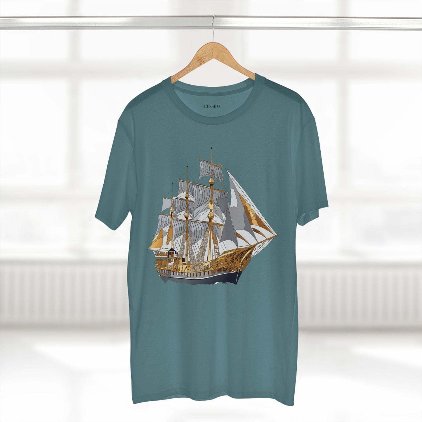 Ship Graphic Unisex 100 Cotton T-Shirt with Gold Frigate Art Design 18