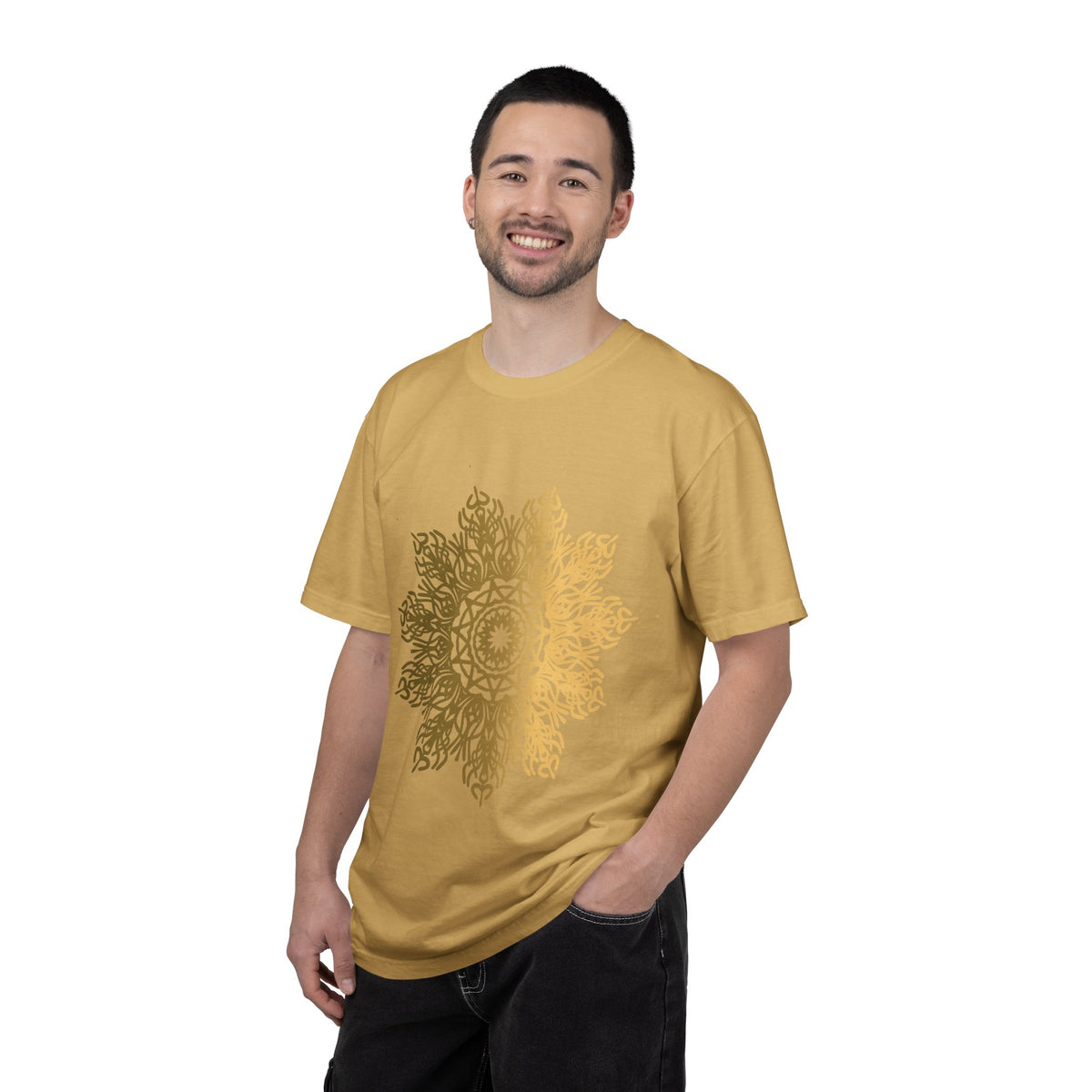 Unisex Garment Dyed Cotton T-Shirt with Mandala Graphic Design
