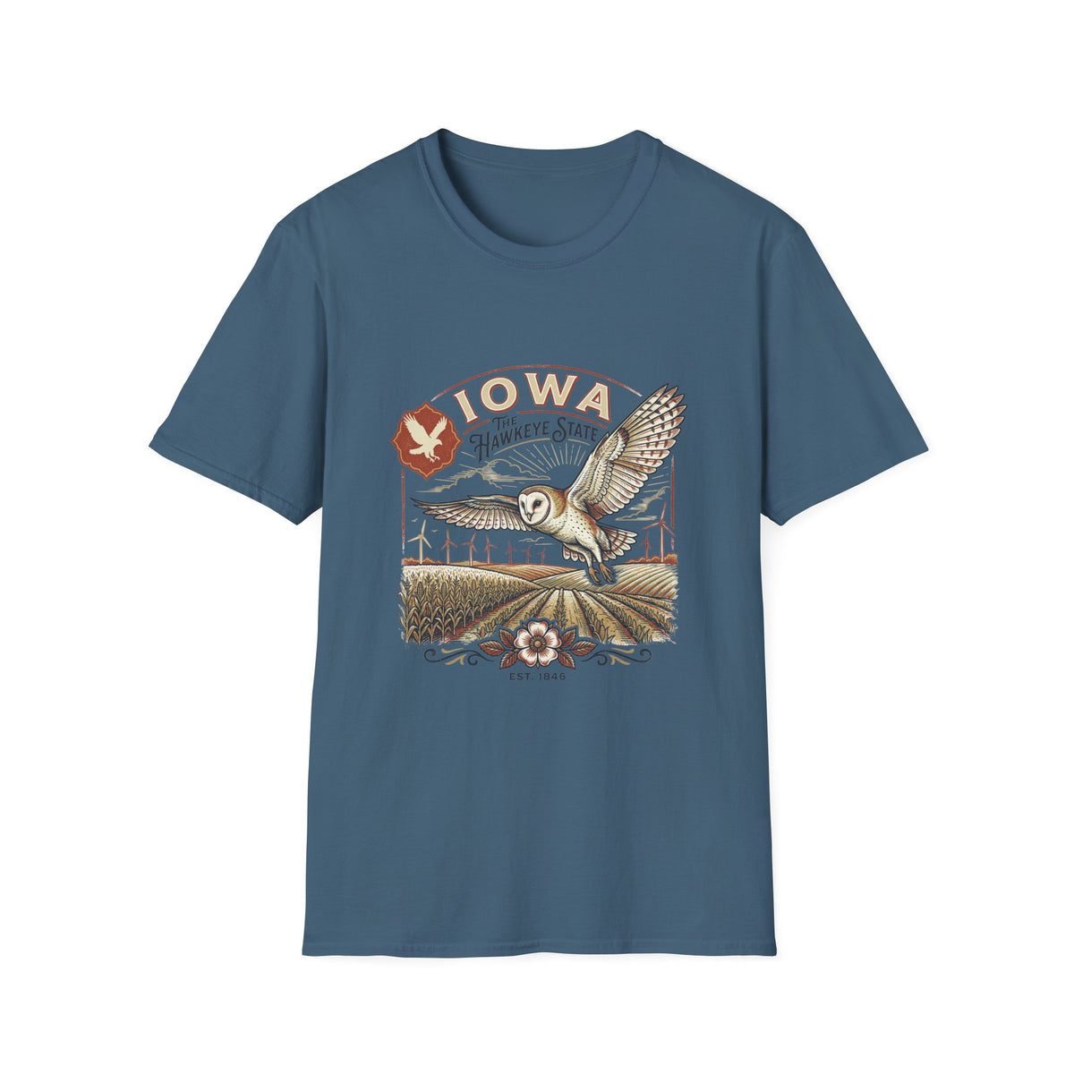 Iowa Owl Hawkeye State Vintage Graphic Tee - Travel Tourist Graphic Design Unisex 100 Cotton Gildan T-Shirt