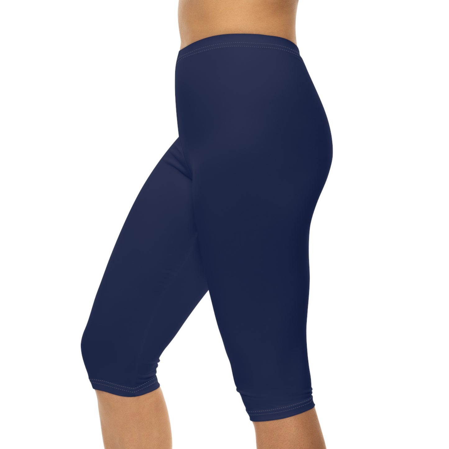Space Indigo Blue Color Women's Brushed Suede Poly Span Casual Capri Leggings XS-2XL