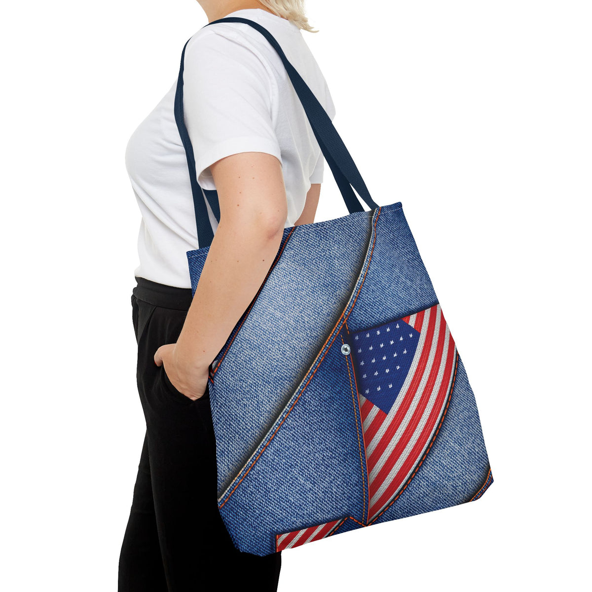 4th of July Graphic Denim Fabric Imitation Print Unisex Canvas Bag Poly Spun 3 Sizes Tote Bag 200-22