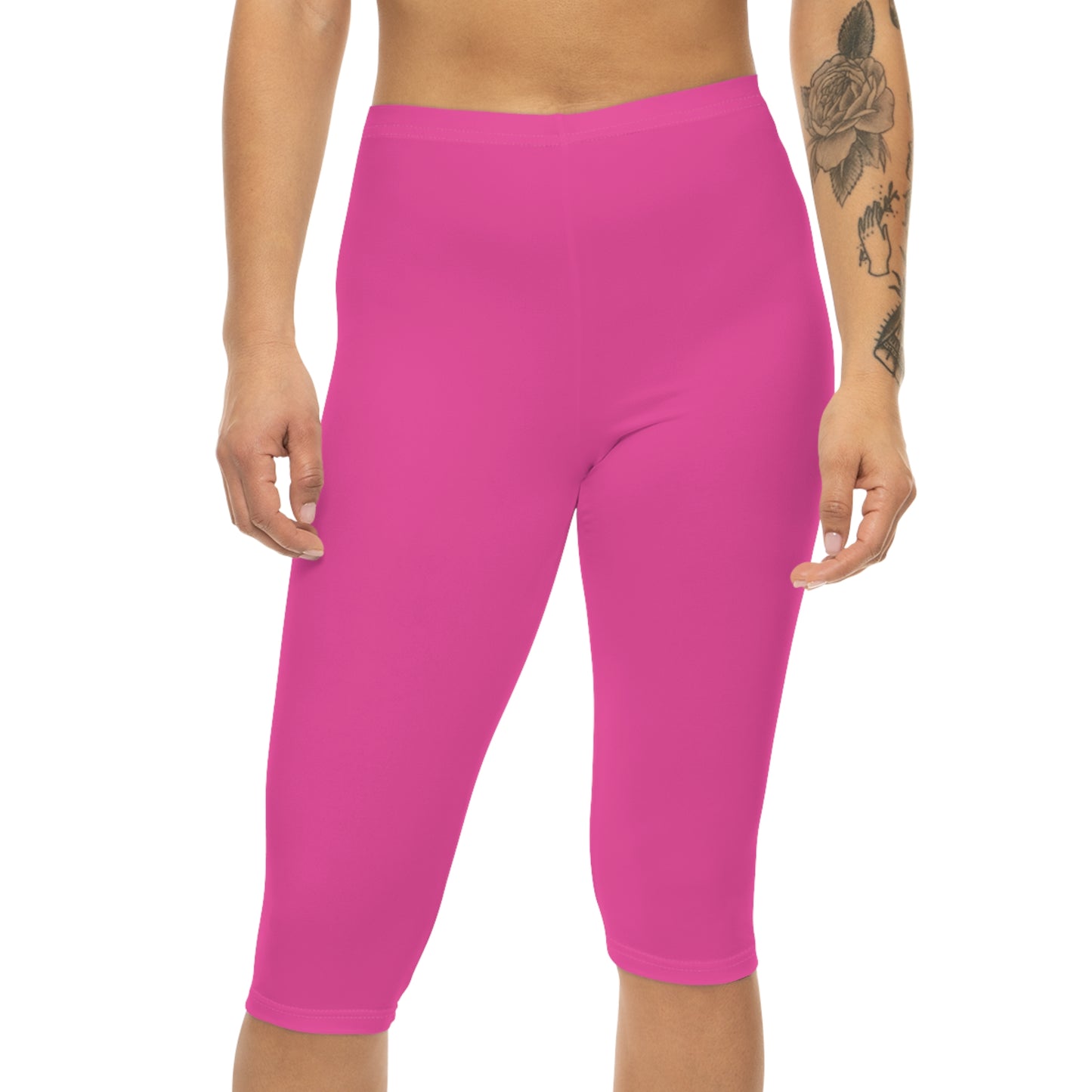 Deep Pink Color Women's Brushed Suede Poly Span Casual Capri Leggings XS-2XL