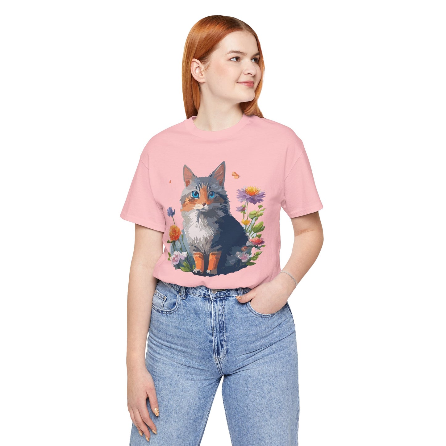 Floral Cat Tee, Animal Shirt, Cat Shirt, Floral Tee, Flower T-shirt, T-Shirt with Animal, Summer Top with Art Design