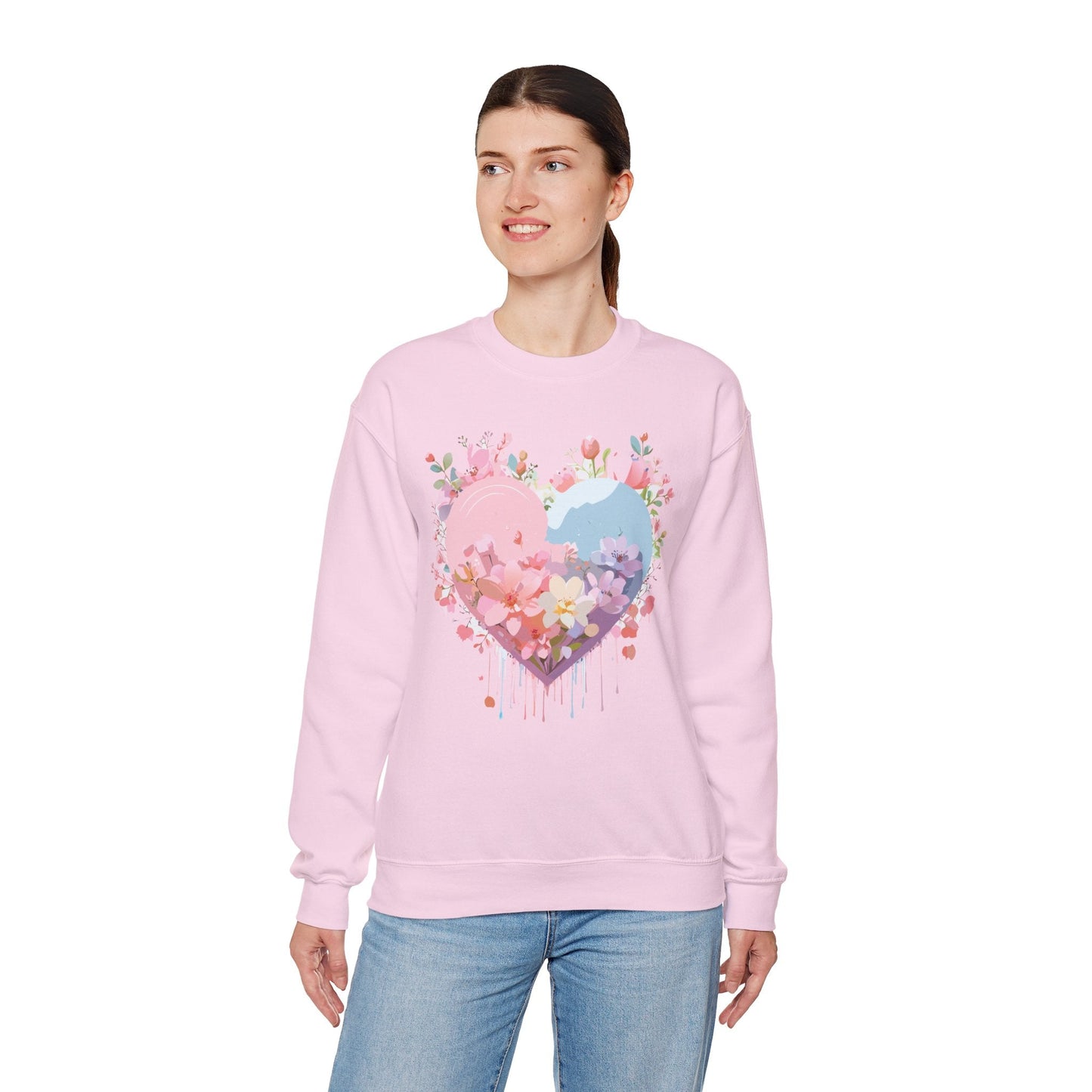 Floral Heart Sweatshirt Unisex Valentine Day Crewneck Gildan 18000 Heavy Blend Winter Wear