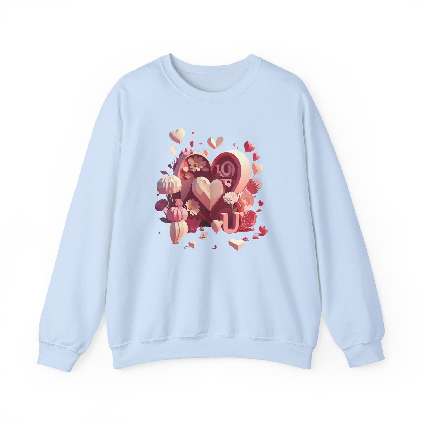 Unisex Floral Big Heart Sweatshirt, Love Floral Sweatshirt, Floral Heart Sweatshirt, 50/50 Cotton-Poly Valentine's Day Sweatshirt 09