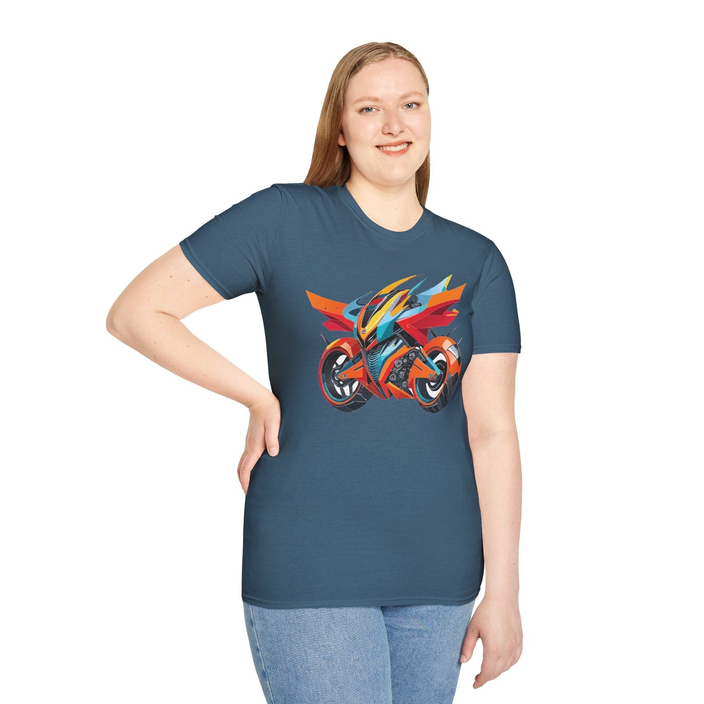 Unisex Bike T Shirt With Motorcycle Art Design Graphic Tee Softstyle 64000 Cotton