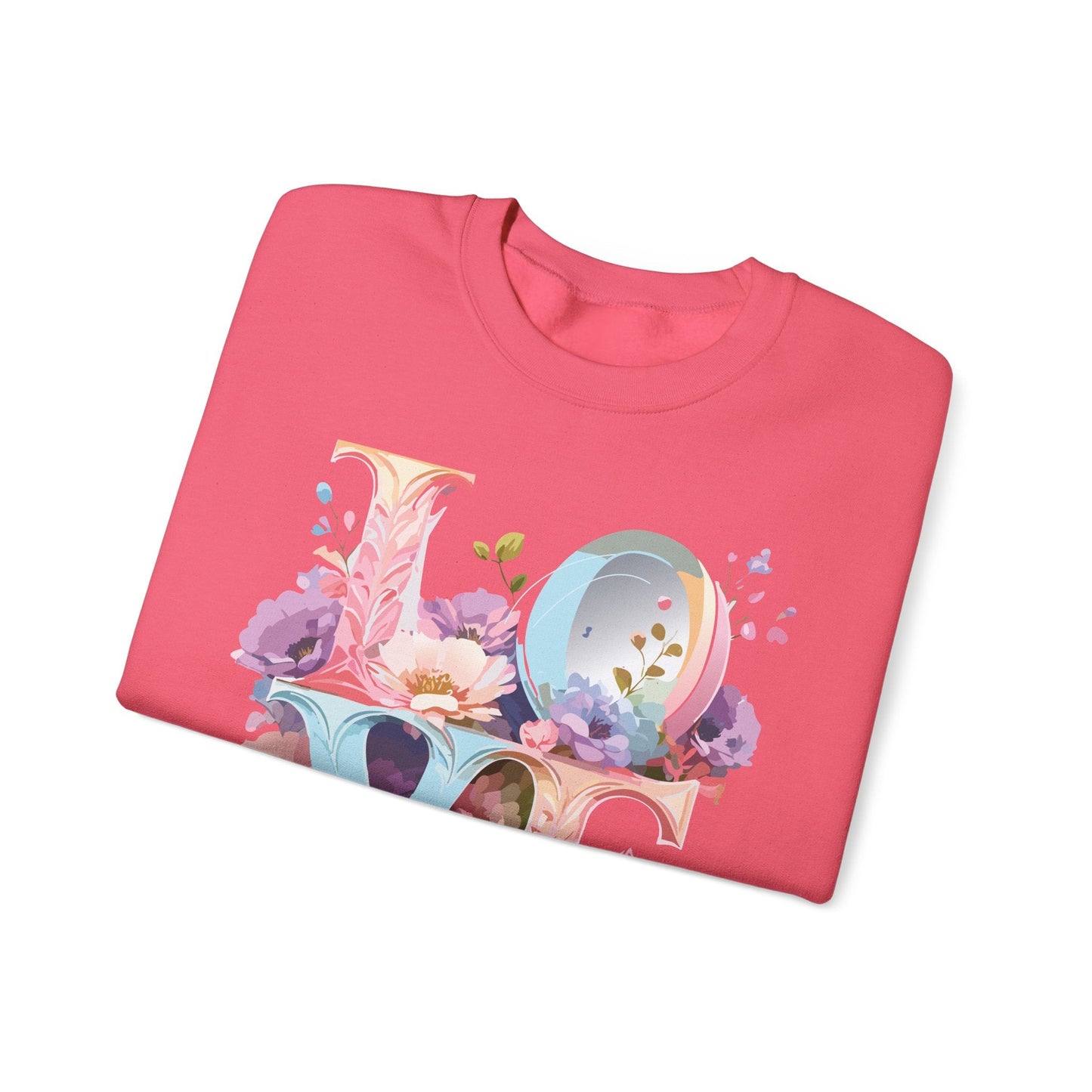 Floral Love Sweatshirt Unisex Crewneck Fifty Fifty Cotton Polyester Valentine Gift
