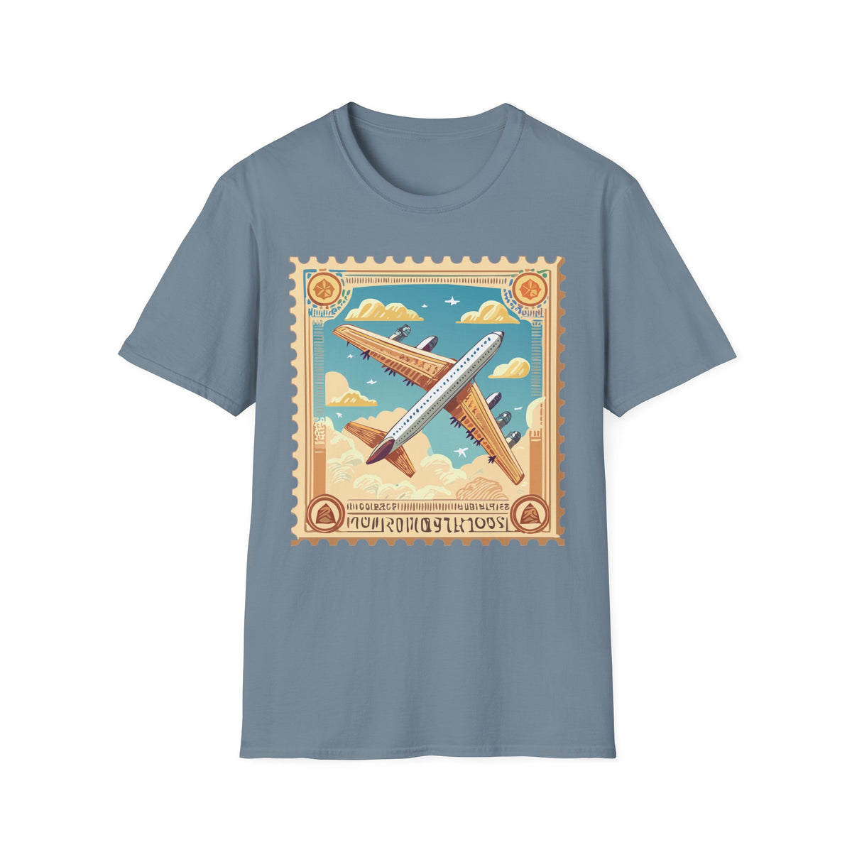 Vintage Airplane Stamp T-Shirt | Retro Travel Poster, Flight Graphic Tee Unisex 100 Cotton Gildan T-Shirt