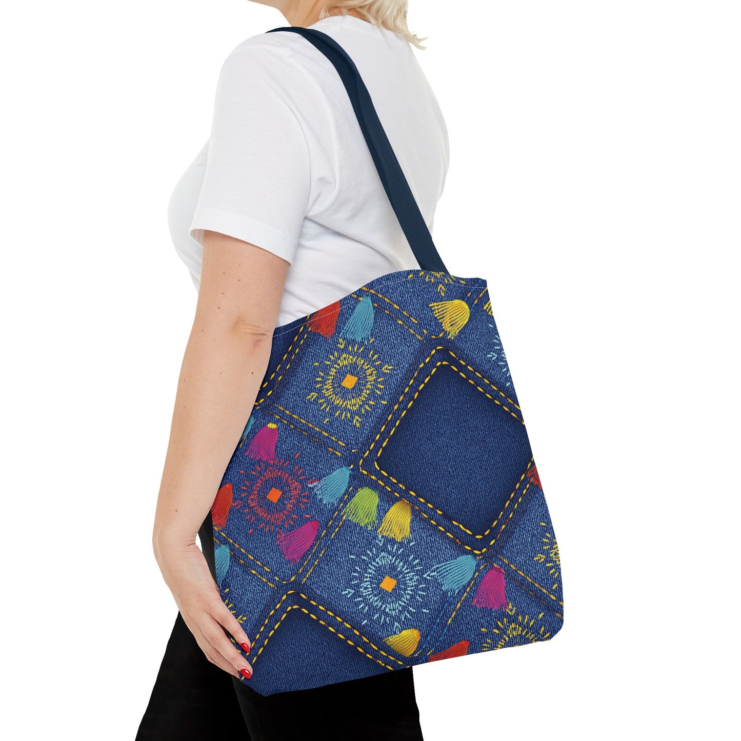 Diwali Graphic Denim Fabric Imitation Print Unisex Canvas Bag Poly Spun 3 Sizes Tote Bag 205-27