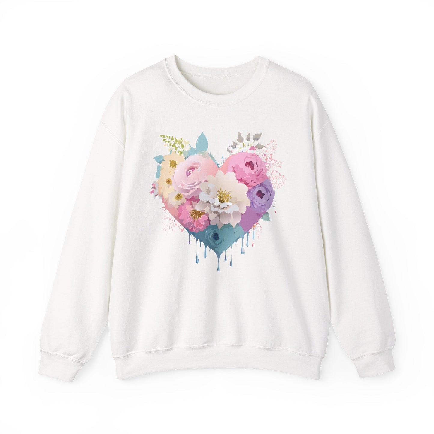 Floral Heart Unisex Crewneck Sweatshirt With Floral Love Valentines Day Design Premium Heavy Blend