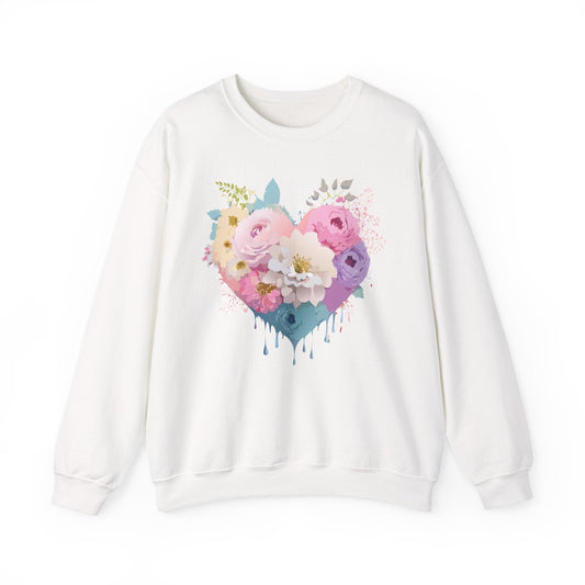 Floral Heart Unisex Crewneck Sweatshirt With Floral Love Valentines Day Design Premium Heavy Blend