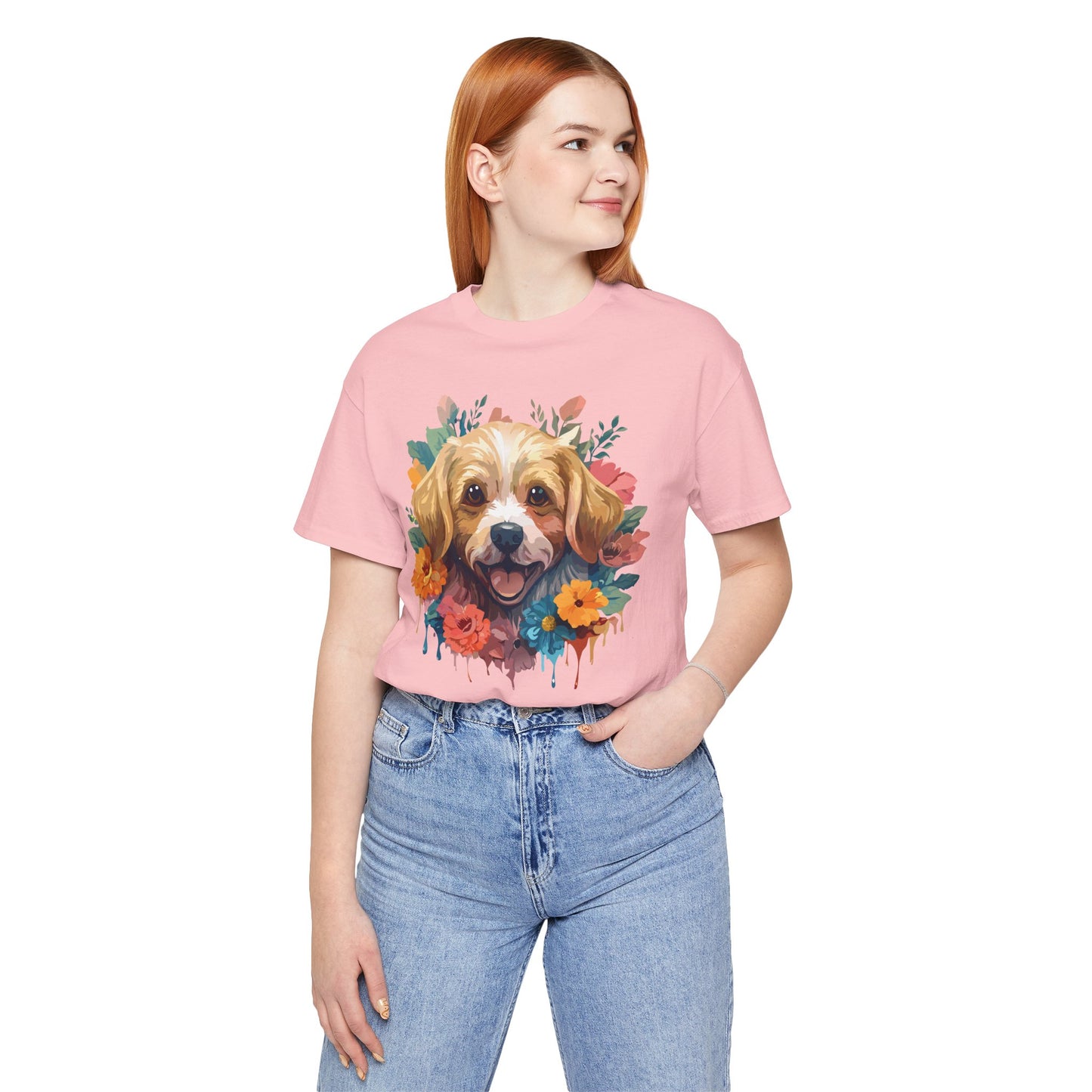 Floral Dog Tee, Animal Shirt, Dog Shirt, Floral Tee, Flower T-shirt, T-Shirt with Animal, Summer Top with Art Design