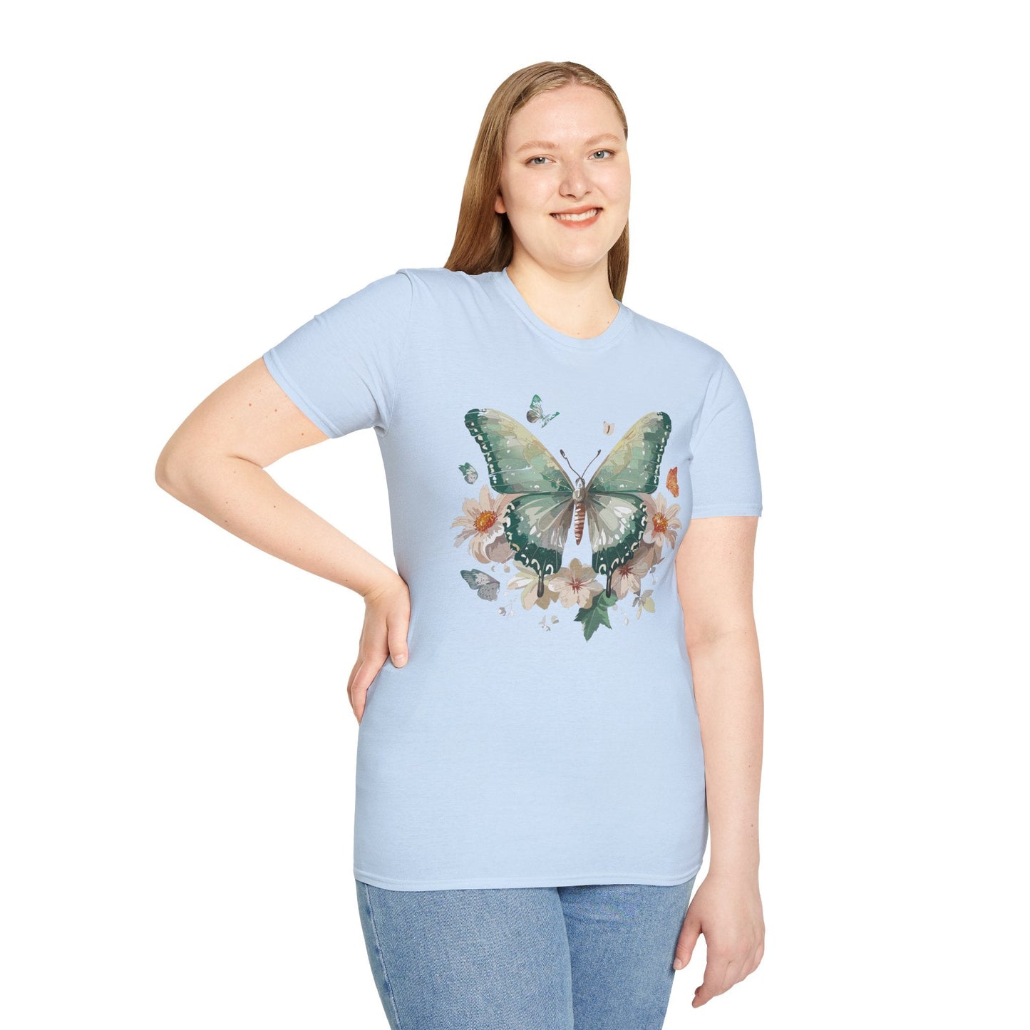 Butterfly T Shirt Unisex Softstyle Tee 100 Percent Ring Spun Cotton Monarch Design Premium Comfort