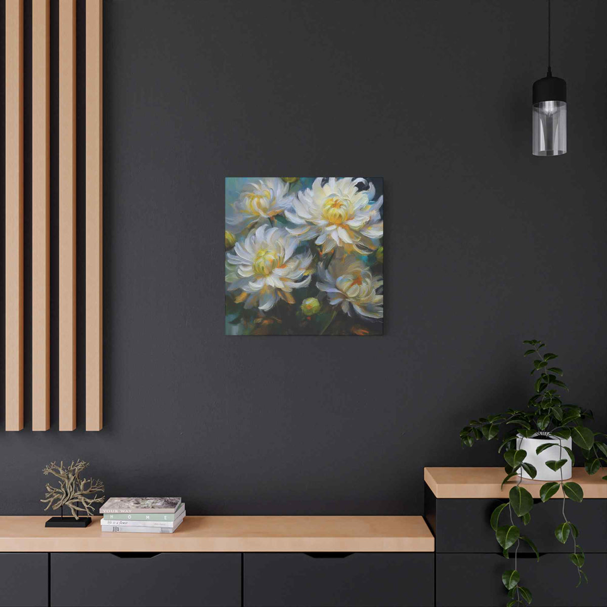 Chrysanthemums Print Canvas, Floral Oil Paint Print 20x20, 24x24, 30x30, 32x32, 36x36 Art Design Pine-Wood Inner Frame MC-159