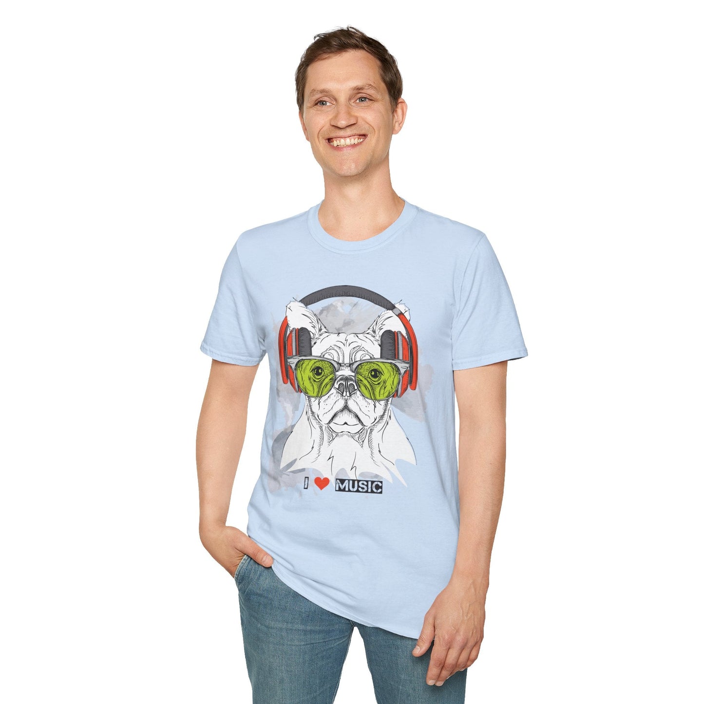 I Love Music Animals Shirt With Headphones Unisex Softstyle Tee 100 Percent Ring Spun Cotton