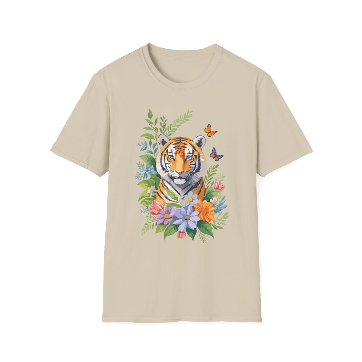 Watercolor Tiger with Butterflies T-Shirt | Floral Jungle Tee