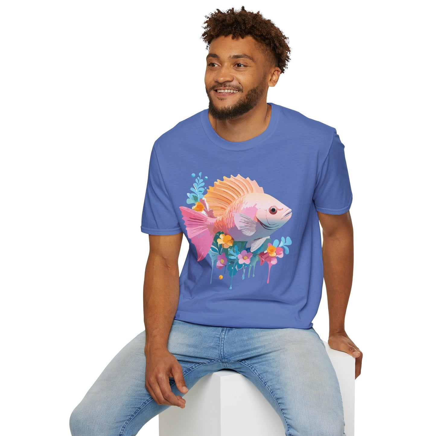 Fish Art Design Graphic Tee Shirt Unisex Softstyle Cotton Short Sleeve Comfort Fit Everyday Wear