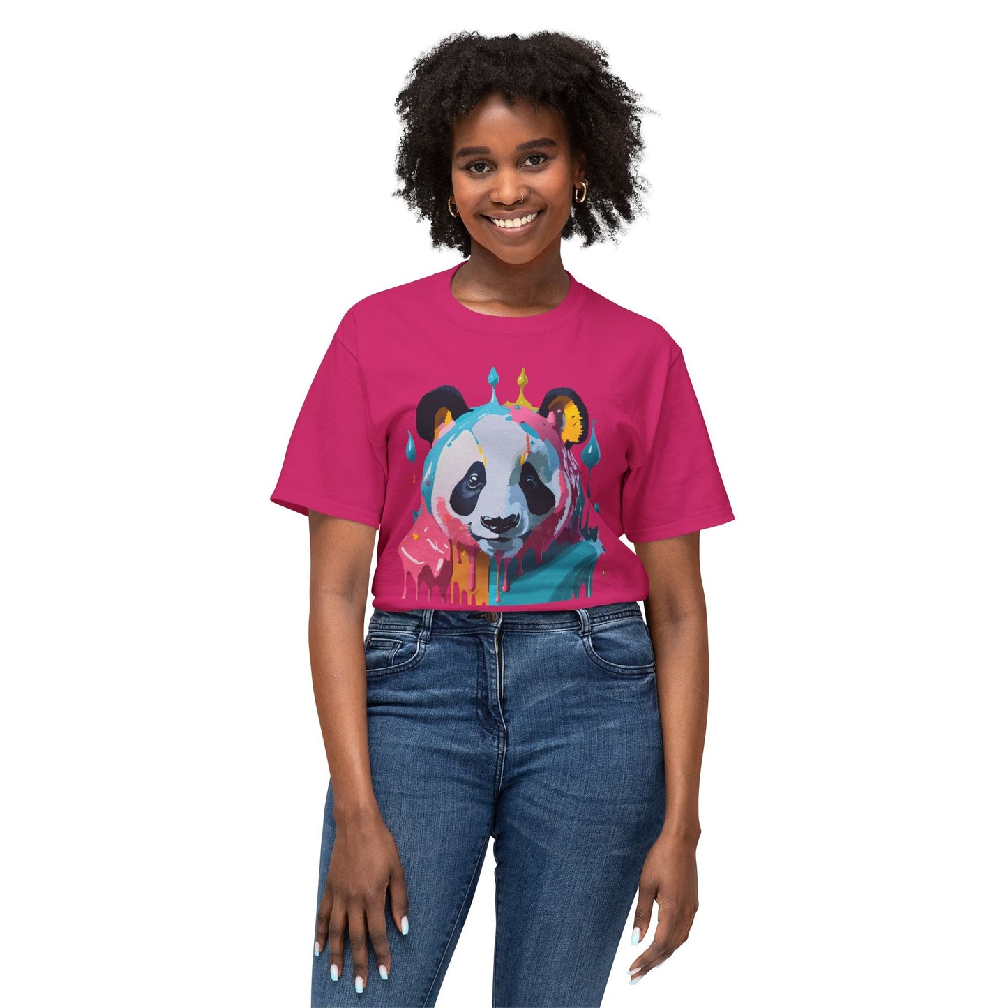 Unisex Panda Art T Shirt With Floral Design Print In HD Cotton 100 Percent USA Made