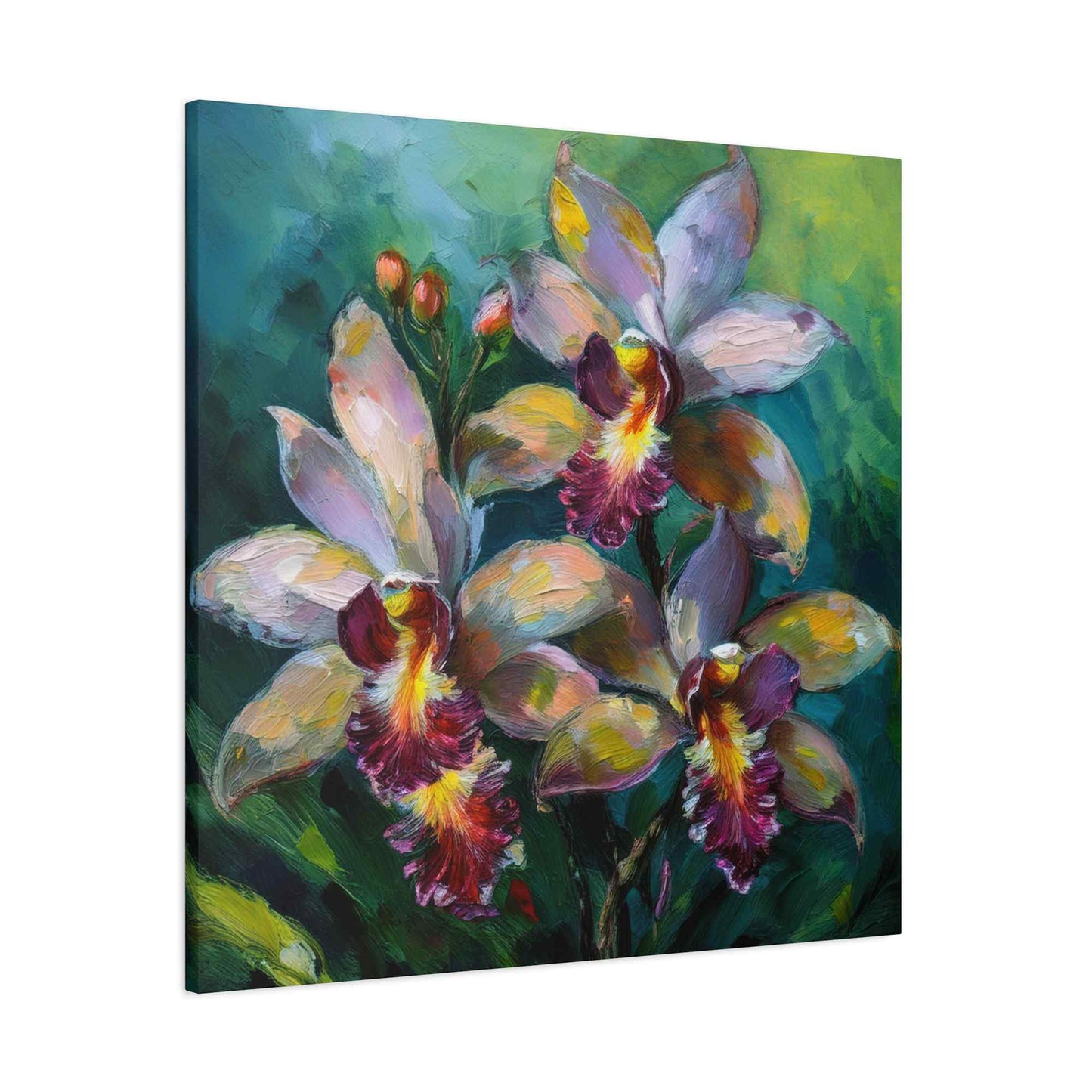 Blue Orchids Print Canvas, Floral Oil Paint Print 20x20, 24x24, 30x30, 32x32, 36x36 Art Design Pine-Wood Inner Frame MC-134