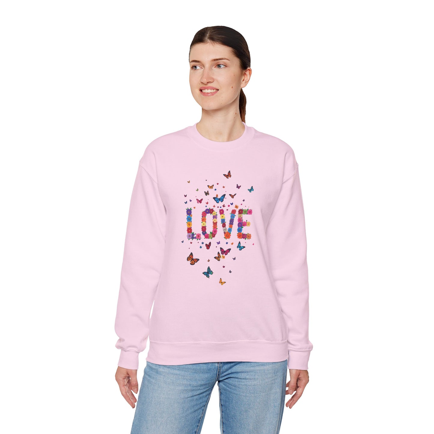 Unisex Floral Love Sweatshirt, Love Floral Sweatshirt, Floral Butterfly Sweatshirt, 50/50 Cotton-Poly Valentine's Day Sweatshirt 06