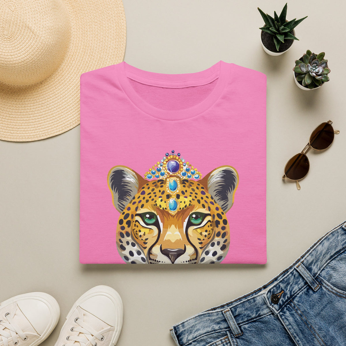 Jeweled Leopard Face T-Shirt | Regal Animal Portrait Tee