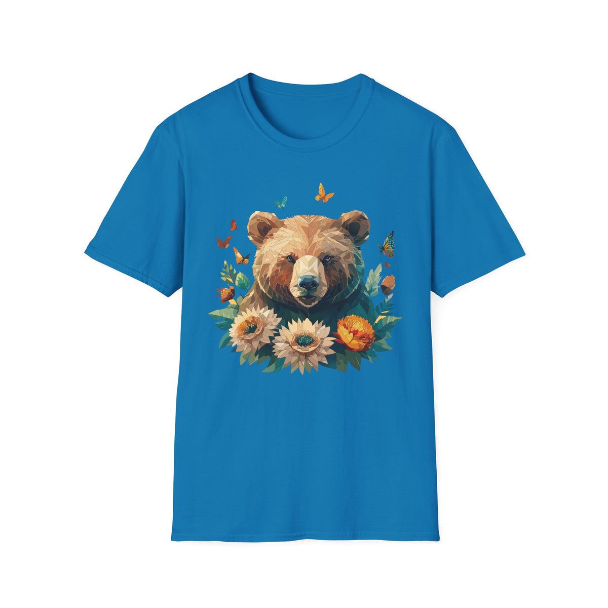 Floral Bear Illustration T-Shirt | Bear with Sunflowers and Butterflies