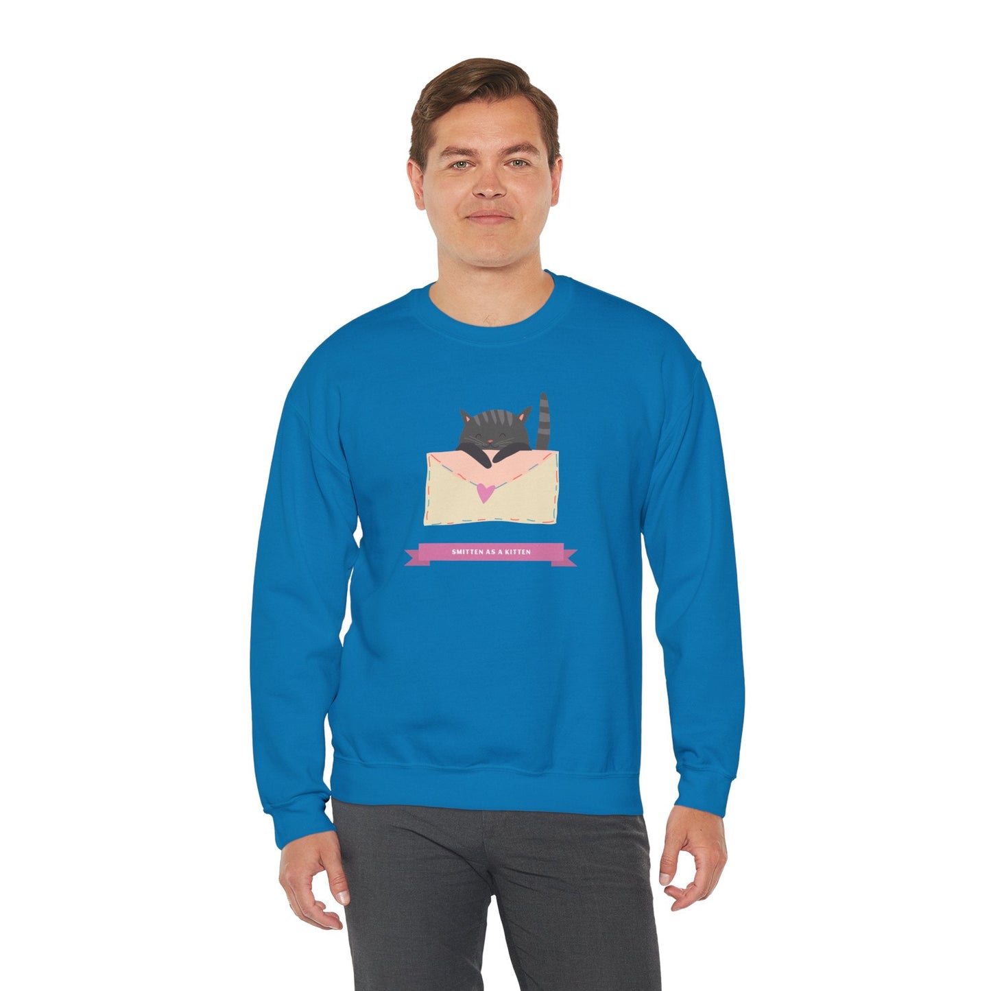 Cat Heart Sweatshirt Love For Cat Lovers Unisex Crewneck Fifty Fifty Cotton Poly Blend Gildan 18000